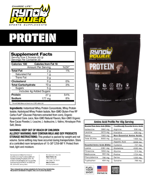 Proteina Chocolate Premium Whey 2lb   Ryno Power - Imagen 2